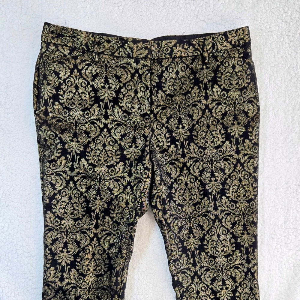 Pant Set Women 14 Slim Black Gold Metallic Damask Brocade Romantic Goth Regal - Picture 9 of 16